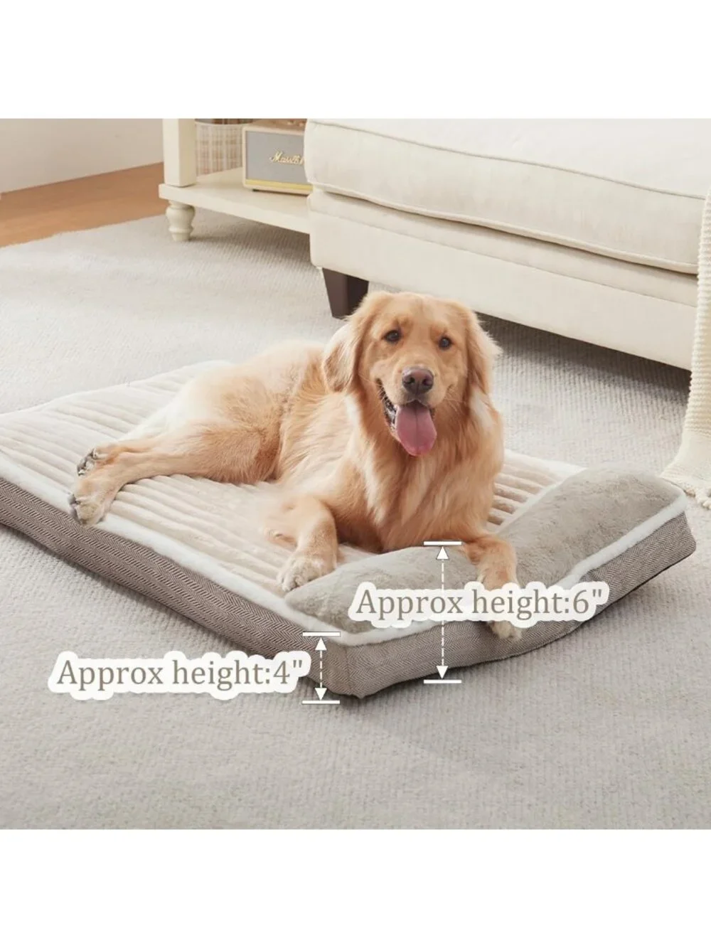 Cozy Dog Bed with Pillow for Large & Medium Breeds - Soft Crate Mattress (Beige)